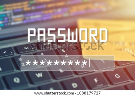 Password input on blurred background screen. Password protection against hackers.
