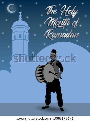 Ramadan Greeting with Ramadan Drummer. All the objects are in different layers and the text types do not need any font. 