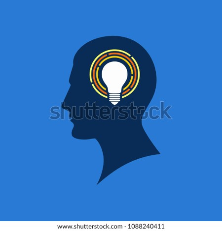 Human head icon with light bulb for creative thinking and solution concept