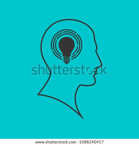 Human head icon with light bulb for creative thinking and solution concept