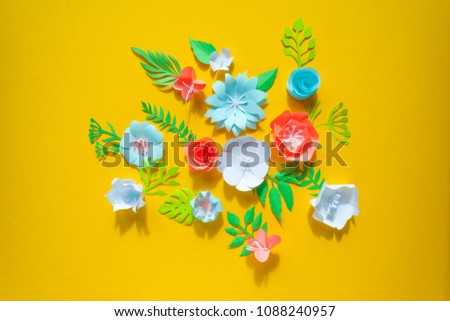 frame with color different paper flowers