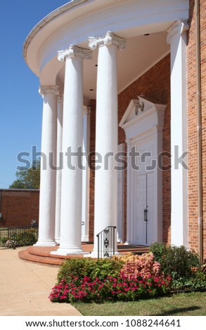 Close-up Building Detail Church Entrance With Columns