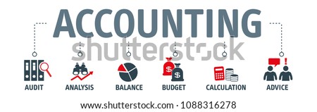 Banner financial accounting stock market graphs analysis with vector icons Royalty-Free Stock Photo #1088316278