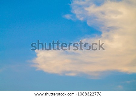 White clouds look soft on the blue sky background that looks bright in the morning of summer.
The backdrop of beautiful and popular sky is used for making cards or montage with copy space.