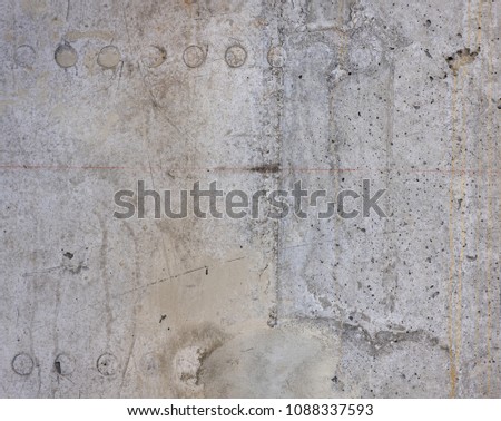 Raw gray rusty concrete wall, front view, rich background texture.