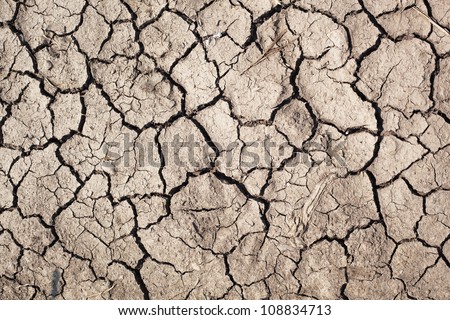 Closeup of dry soil. Royalty-Free Stock Photo #108834713