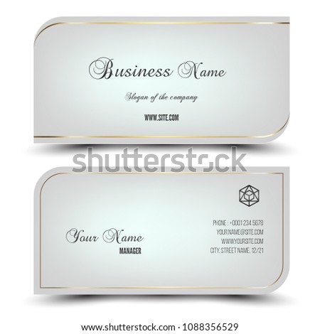 Elegant vector business card and name card,horizontal simple clean template. Vector format. Layout in rectangle size. template. Vector format. Gold and white colors.