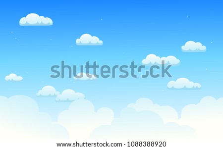 Vector illustration of bright cloudy sky background in minimal style. 