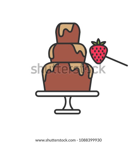 Chocolate fountain and strawberry color icon. Fondue. Isolated raster illustration