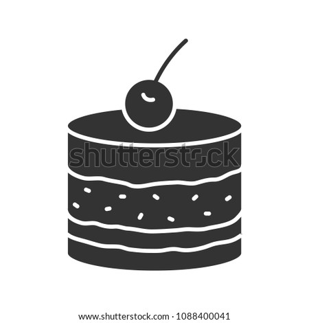Tiramisu glyph icon. Cake with cherry. Silhouette symbol. Negative space. Raster isolated illustration