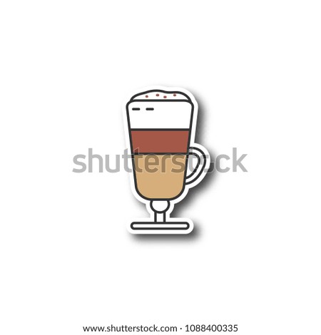 Latte macchiato patch. Coffee. Color sticker. Raster isolated illustration