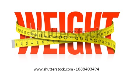 Weight word with measuring tape, diet theme. Vector illustration Royalty-Free Stock Photo #1088403494