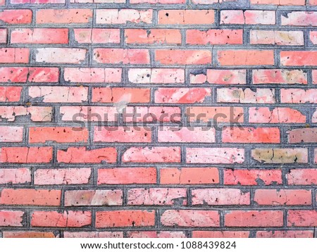 A photo of a wall made of red brick. Background for postcards. Decorative design.