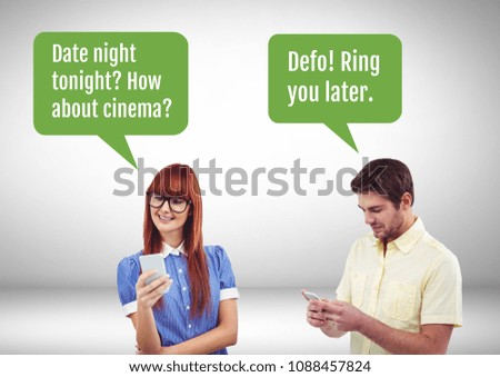 Couple texting about cinema date
