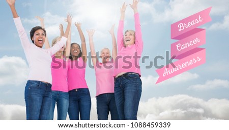 Text of Breast cancer awareness women with sky clouds background