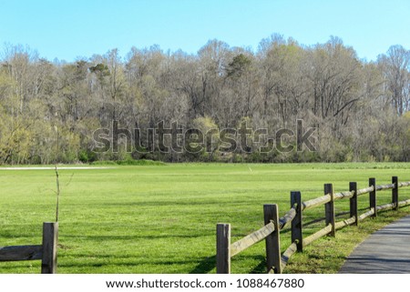 early spring grassy field by fence