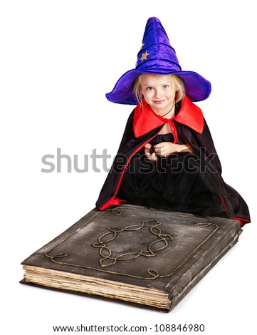 Witch little girl holding  book.