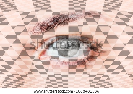 Abstract  Hypnosis checkered background with girl eye