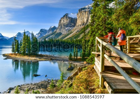  Beautiful Spirit Island in Maligne Lake, Jasper National Park, Alberta, Canada Royalty-Free Stock Photo #1088543597