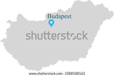 Hungary map vector outline illustration with capital location, Budapest, in gray background. Highly detailed accurate map of Hungary prepared by a map expert.