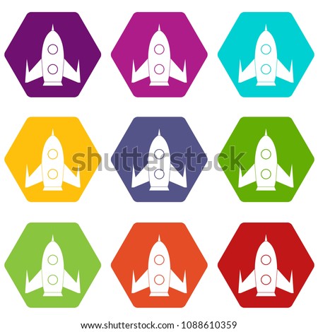 Rocket icon set many color hexahedron isolated on white illustration