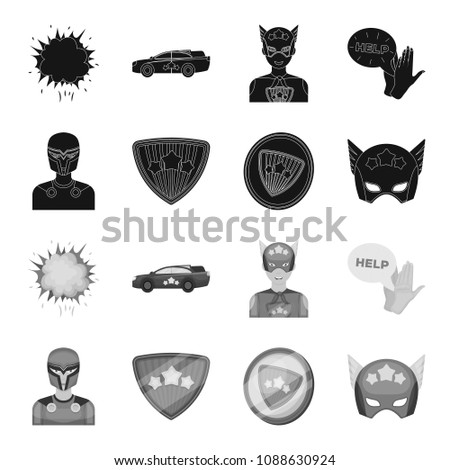 Man, mask, cloak, and other web icon in black,monochrome style.Costume, superman, superforce, icons in set collection.