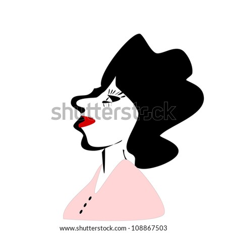 raster cartoon doodle of woman with lipstick and pink blouse