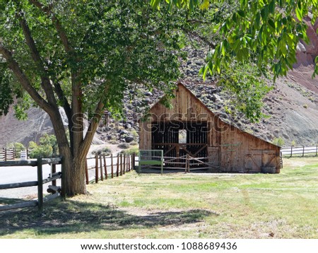 Horse Barn with Tree and Fence at Capitol Reef National Park in Utah