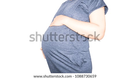 mother or mom pregnant with clock on white background