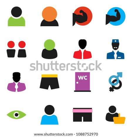 solid vector ixon set - water closet vector, manager, muscule hand, shorts, eye, gender sign, doctor, user, consumer, customer