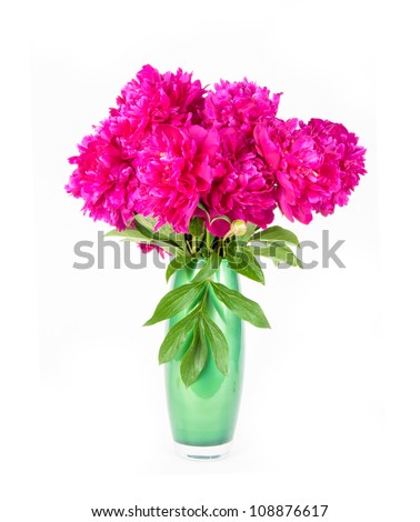 Flowers peony bouquet in  vase isolated over white