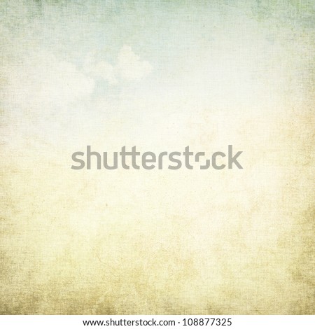 old paper grunge background with delicate abstract canvas texture and blue sky view