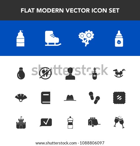 Modern, simple vector icon set with mascara, fashion, hat, floral, light, white, education, plastic, fan, duck, energy, spray, food, nutrition, spring, sensu, skating, dental, user, flower, toy icons