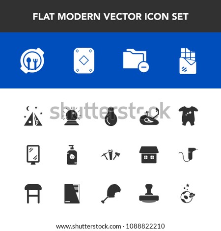 Modern, simple vector icon set with repair, outdoor, business, plate, fun, banner, sorcery, adventure, camp, kid, table, space, dessert, energy, file, light, document, clothing, clothes, folder icons