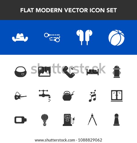 Modern, simple vector icon set with phone, safety, tap, hat, guitar, kettle, sport, football, double, bed, soccer, bathroom, department, fire, bedroom, picture, hydrant, faucet, fashion, image icons