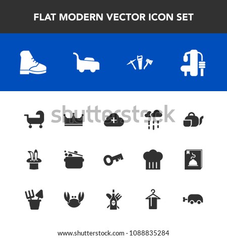 Modern, simple vector icon set with sport, gym, grass, repair, rain, weather, baby, hammer, fresh, tea, crown, key, hanger, wet, alcohol, lawn, magic, seafood, crab, clothing, japanese, internet icons