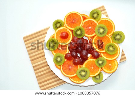 fresh sliced fruits top view diet food