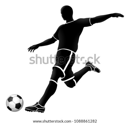 A soccer football player kicking a ball silhouette sports illustration 