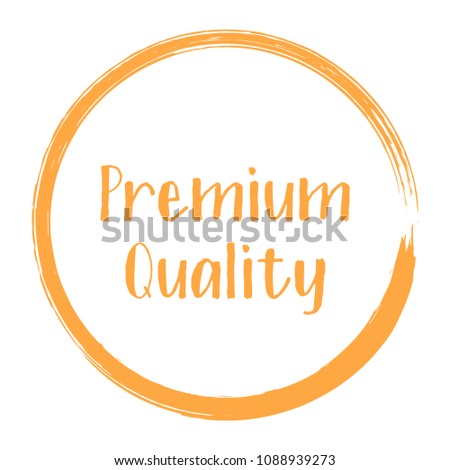 Orange premium quality products icon, goods package label vector design. High quality goods, food, clothing logo, premium class products sign, stamp clip art circle tag label, sticker emblem on white.