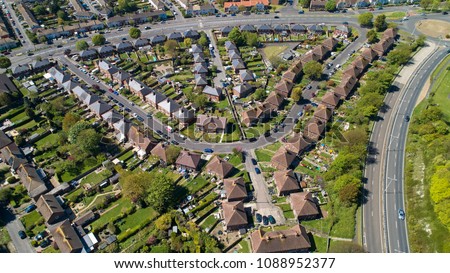 Aerial photography of houses in Folkestone city, Kent, England