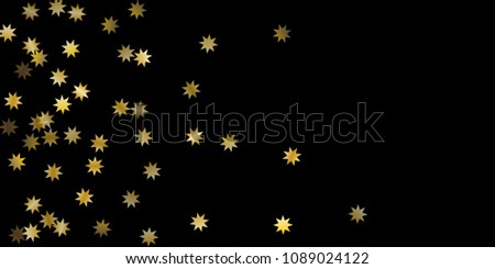 Abstract star of confetti. Falling starry background. Random stars shine on a black background. The dark sky with shining stars. Flying confetti. Suitable for your design, cards, invitations, gifts. 