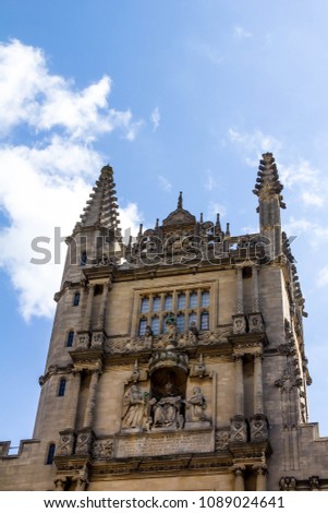 The Tower of the Five Orders housing the Bodleian Library in Oxford, England. It is one of the oldest libraries in Europe.