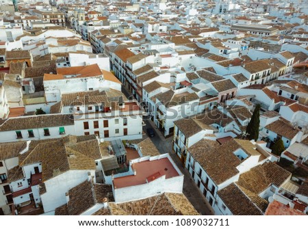 Aerial view of white-washed buildings in a town, Ronda, Spain