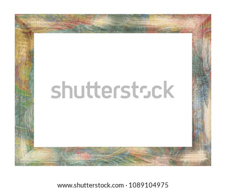 Vintage colorful rectangle shabby frame on a white background, isolated