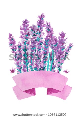 Watercolor lavender and ribbon, template