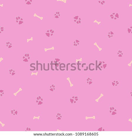 dog footprint and bone vector seamless pattern. Trendy paw bone seamless template, isolated on contrast color background. Drawn silhouette clipart for marketing purposes or placard print.