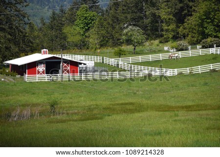 Bright Red Barn and White Fences
