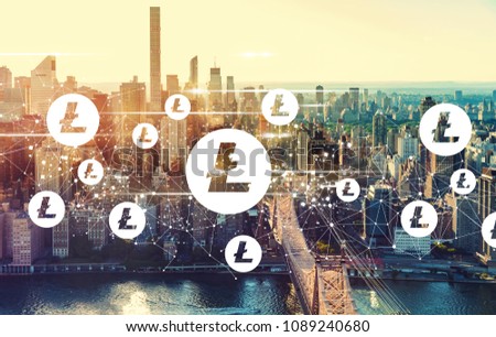 Litecoin with the New York City skyline near Midtown