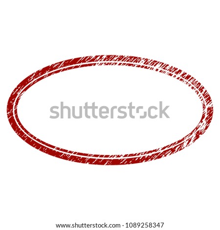 Double oval frame distress textured template. Vector draft element with grainy design and dirty texture in red color. Designed for overlay watermarks and rubber seal imitations.