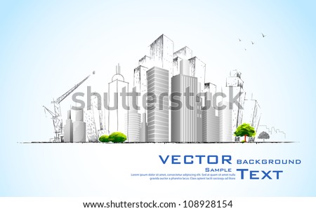 illustration of architectural building with sketch Royalty-Free Stock Photo #108928154